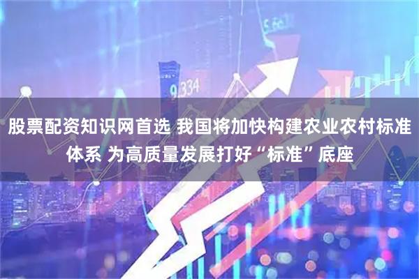 股票配资知识网首选 我国将加快构建农业农村标准体系 为高质量发展打好“标准”底座